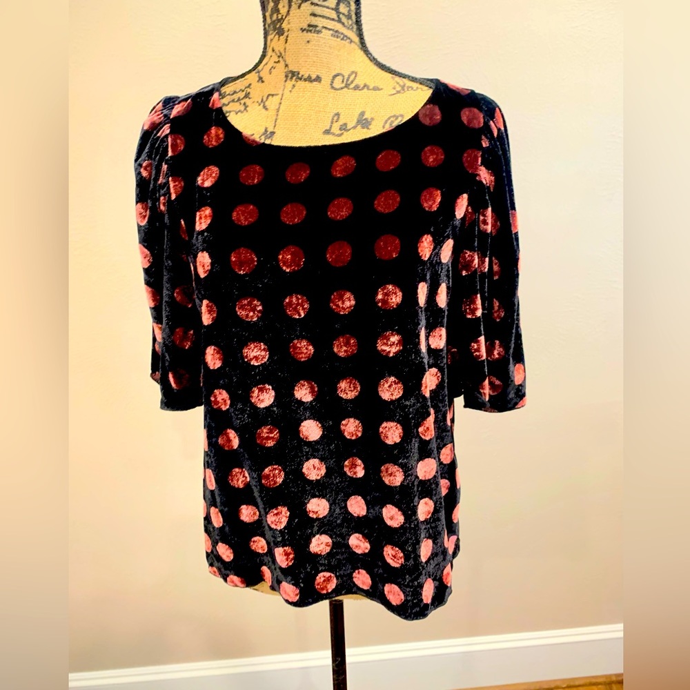 Ann Taylor top size small velvet. Black with pink dots good condition. Non smoke
